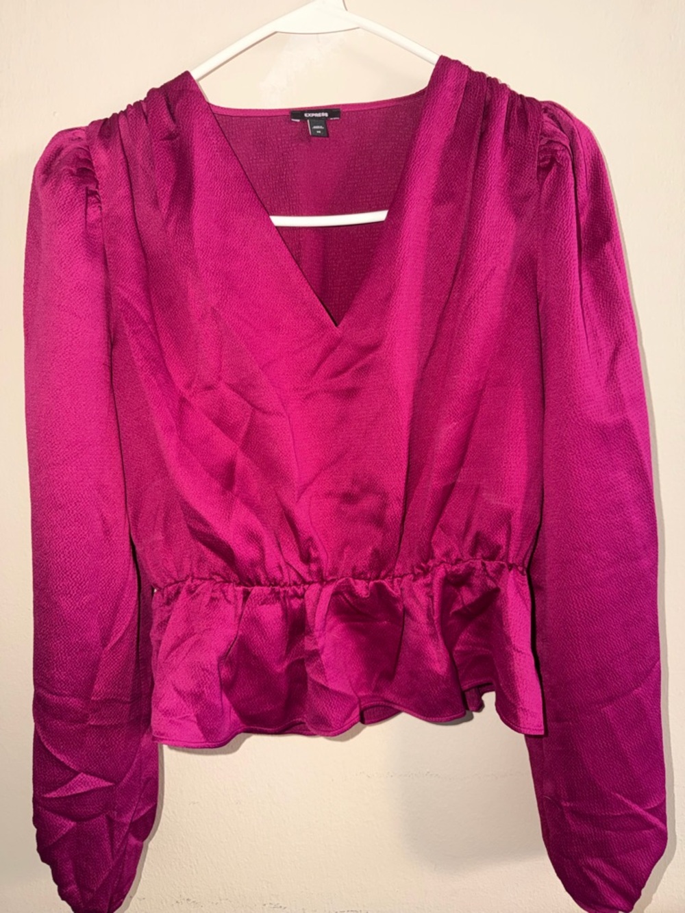 Express Women’s Magenta V-Neck Peplum Blouse